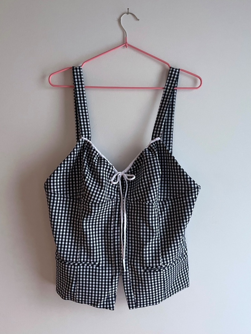 Bustier top in navy gingham - Zara XXL NWT